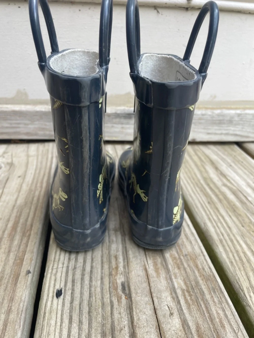 🦕🦖Lone Cone Kids Dinosaur Rain Boots Wellies Navy Yellow Size 5 Waterproof